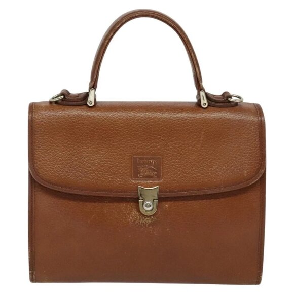 Burberrys Hand Bag Leather 2way Brown Gold Auth BA2959 - Picture 2 of 16